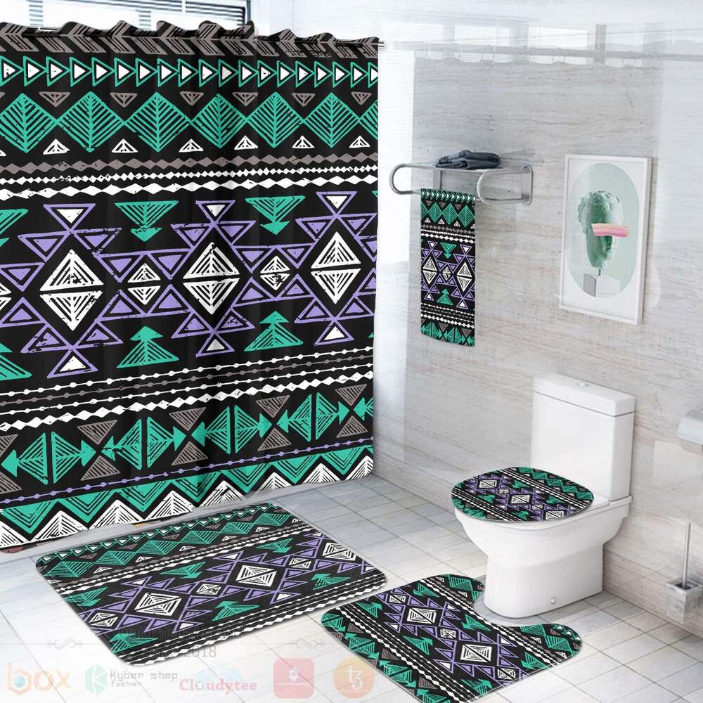 BEST Neon Color Tribal Set Shower Curtain 3 Neon Color Tribal Bathroom Set