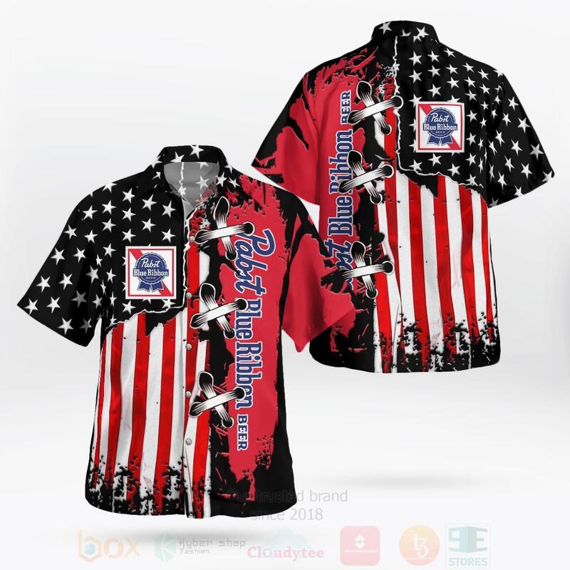 Pabst Blue Ribbon American Flag Hawaiian Shirt