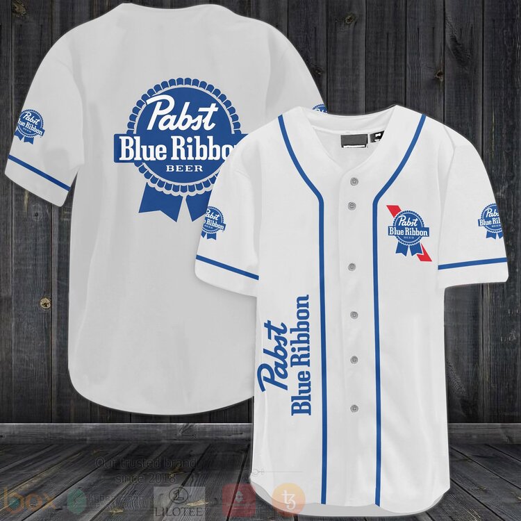 BEST Pabst Blue Ribbon Beer White Baseball-Shirt 3 Pabst Blue Ribbon Beer White Baseball Jersey