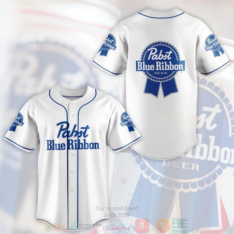 HOT Pabst Blue Ribbon Beer white Baseball Jersey 2 Pabst Blue Ribbon Beer white Baseball Jersey