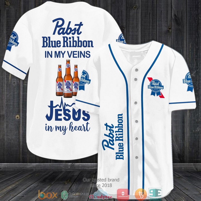 Pabst Blue Ribbon In my Veins Jesus In My heart Baseball Jersey 3 Pabst Blue Ribbon In my Veins Jesus In My heart Baseball Jersey