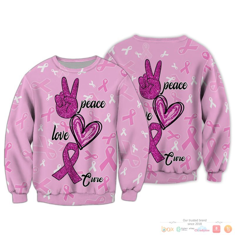 Peace Love Cure Breast Cancer Awareness jersey Shirt, Hoodie 3 Peace Love Cure Breast Cancer Awareness 3d Shirt Hoodie 1 2