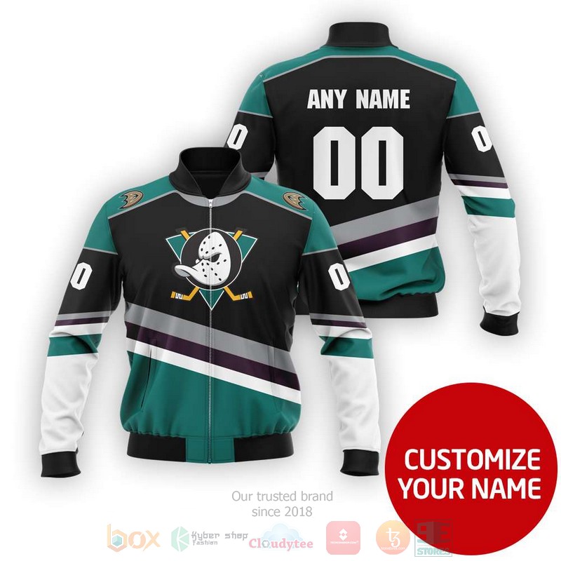 Personalized Anaheim Ducks NHL black green custom 3D Bomber Jacket 6 Personalized Anaheim Ducks NHL black green custom Bomber Jacket