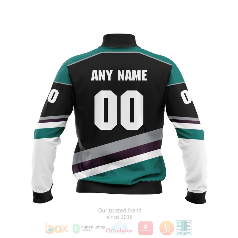 Personalized Anaheim Ducks NHL black green custom 3D Bomber Jacket 2 Personalized Anaheim Ducks NHL black green custom Bomber Jacket 1