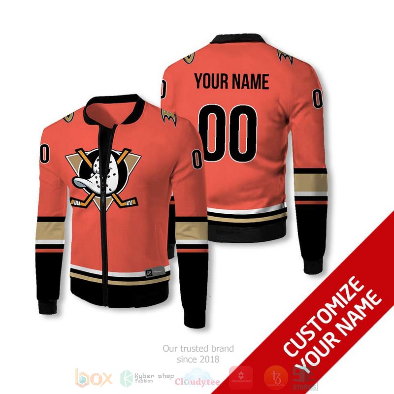 Personalized Anaheim Ducks NHL orange custom 3D Bomber Jacket 4 Personalized Anaheim Ducks NHL orange custom Bomber Jacket