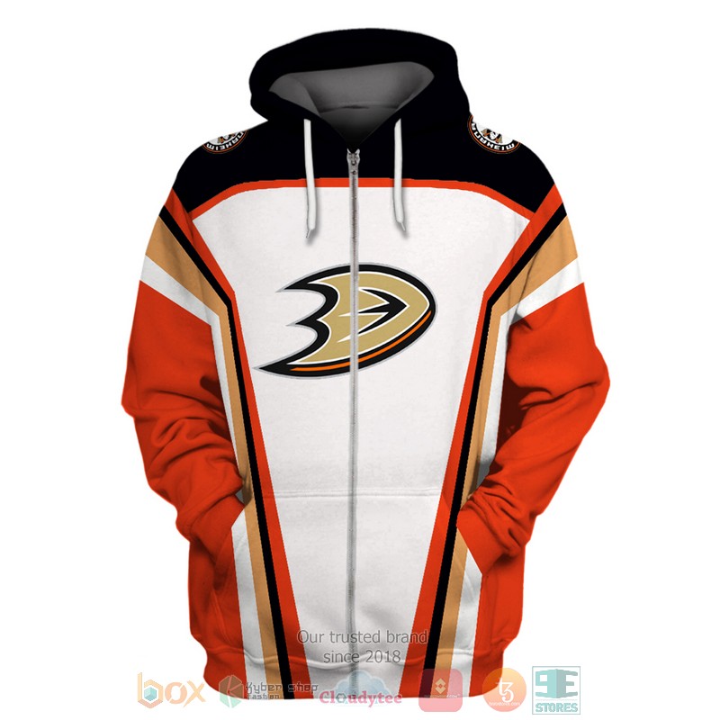 Personalized Anaheim Ducks NHL white black orange custom 3D shirt hoodie 1