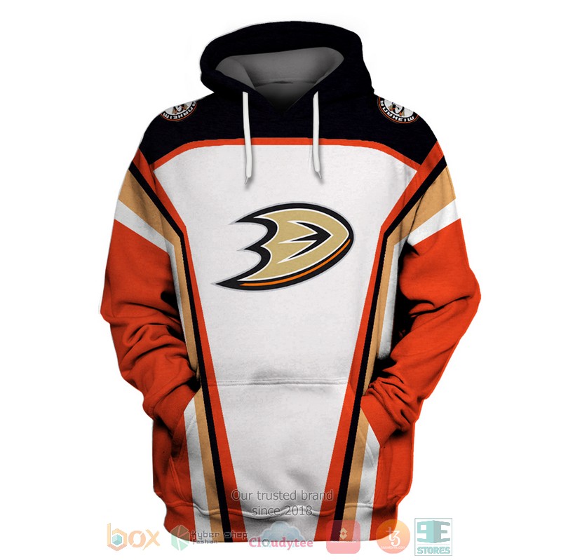 Personalized Anaheim Ducks NHL white black orange custom 3D shirt hoodie 1 2