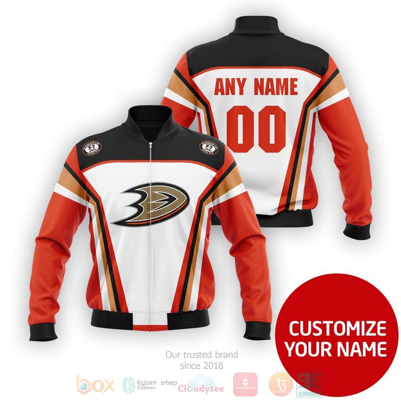 Personalized Anaheim Ducks NHL white orange custom Bomber Jacket