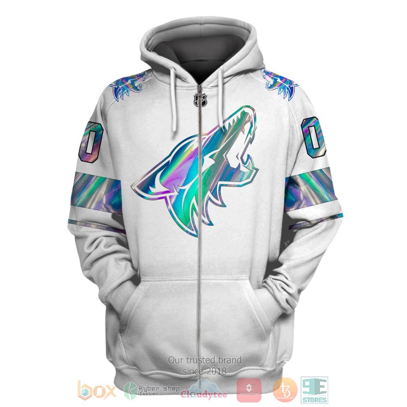 Arizona Coyotes NHL custom Personalized white 3D hoodie, shirt 2 Personalized Arizona Coyotes NHL custom white 3D shirt hoodie 1
