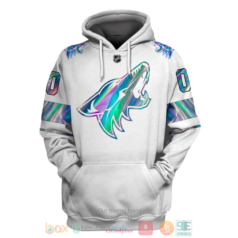 Arizona Coyotes NHL custom Personalized white 3D hoodie, shirt 3 Personalized Arizona Coyotes NHL custom white 3D shirt hoodie 1 2
