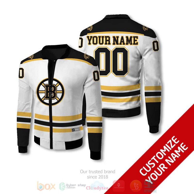 Personalized Boston Bruins NHL white custom Bomber Jacket