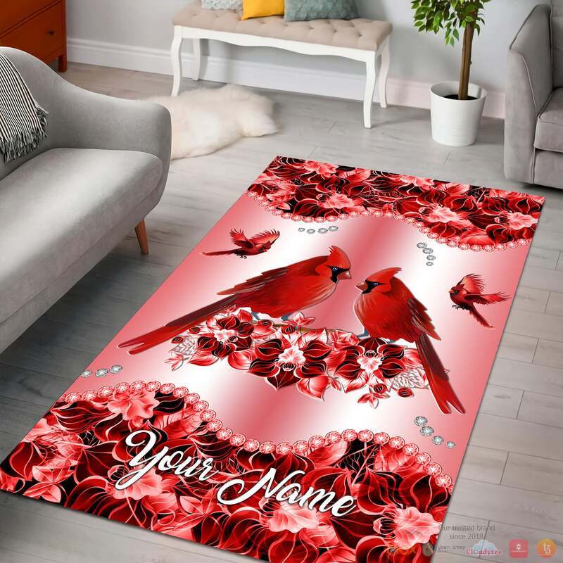 Personalized Cardinal Bird Couple Flowers Custom Rug