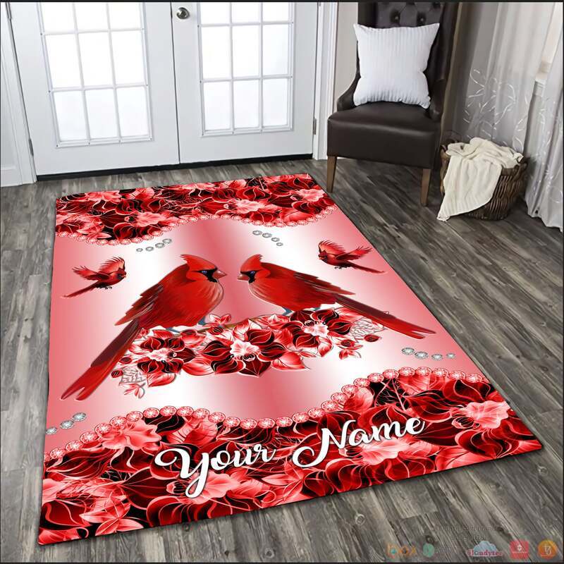 Personalized Cardinal Bird Couple Flowers Custom Rug 1