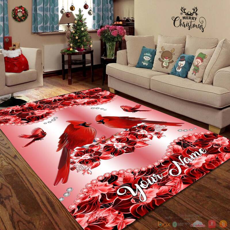 Personalized Cardinal Bird Couple Flowers Custom Rectangle Rug 3 Personalized Cardinal Bird Couple Flowers Custom Rug 1 2
