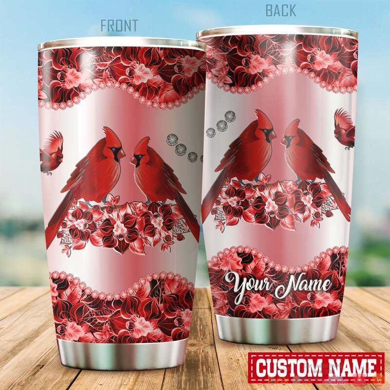 Personalized Cardinal Bird Couple Flowers Custom Tumbler