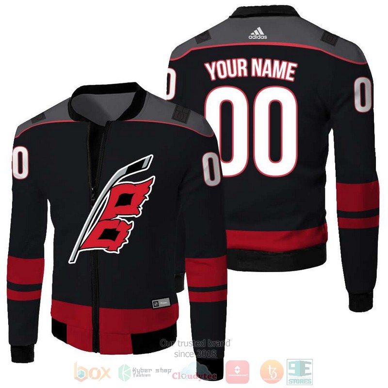 Personalized Carolina Hurricanes NHL black custom 3D Bomber Jacket 2 Personalized Carolina Hurricanes NHL black custom Bomber Jacket 1