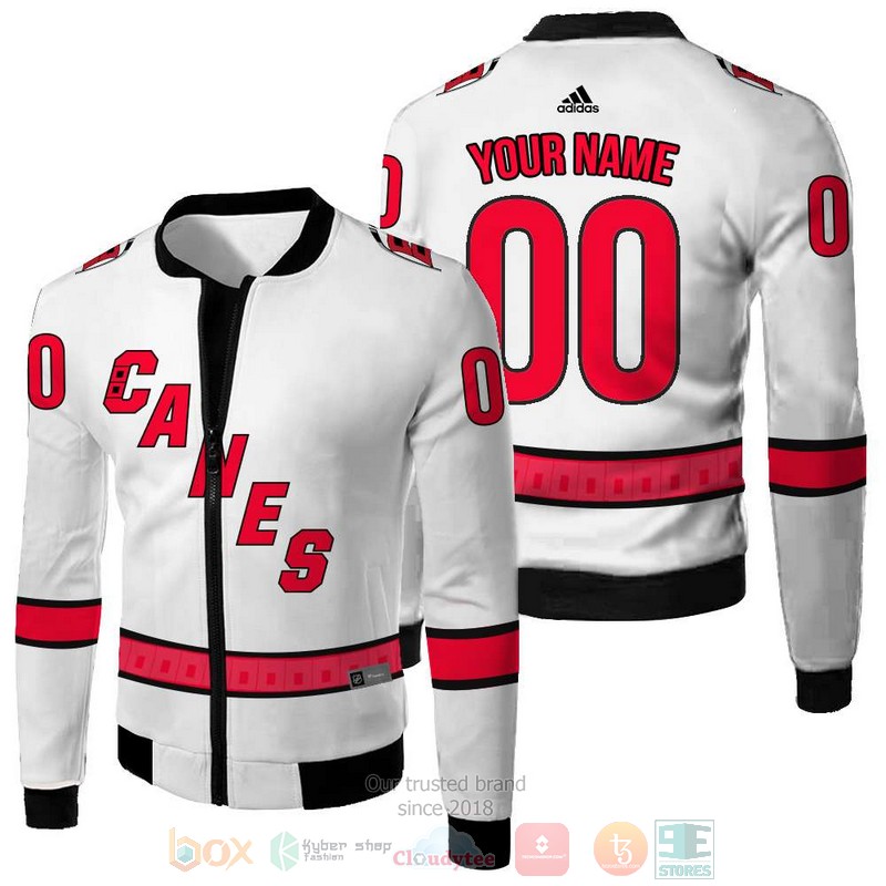 Personalized Carolina Hurricanes NHL white custom 3D Bomber Jacket 2 Personalized Carolina Hurricanes NHL white custom Bomber Jacket 1
