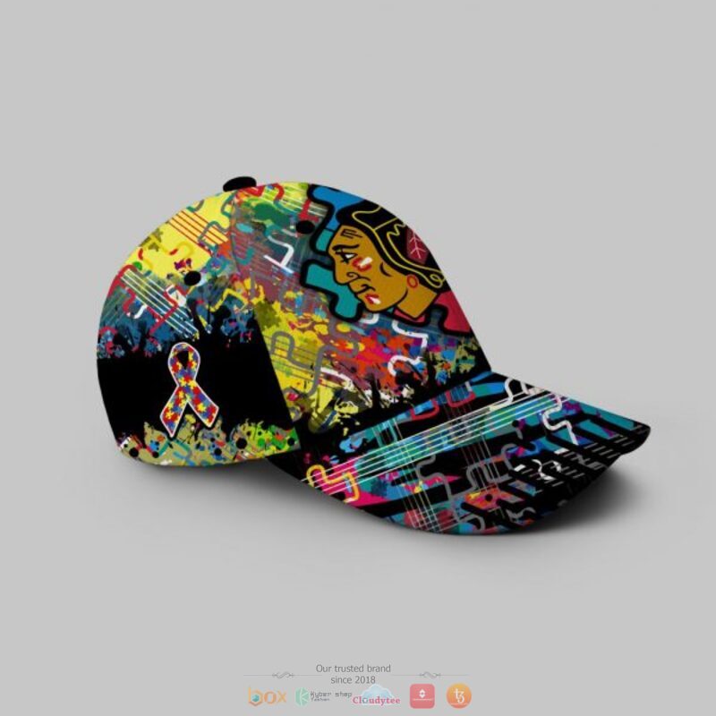 Personalized Chicago BlackHawks Autism Awareness Concept Cap 2 Personalized Chicago BlackHawks Autism Awareness Concept Cap 1