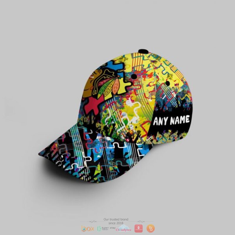 Personalized Chicago BlackHawks Autism Awareness Concept Cap 3 Personalized Chicago BlackHawks Autism Awareness Concept Cap 1 2