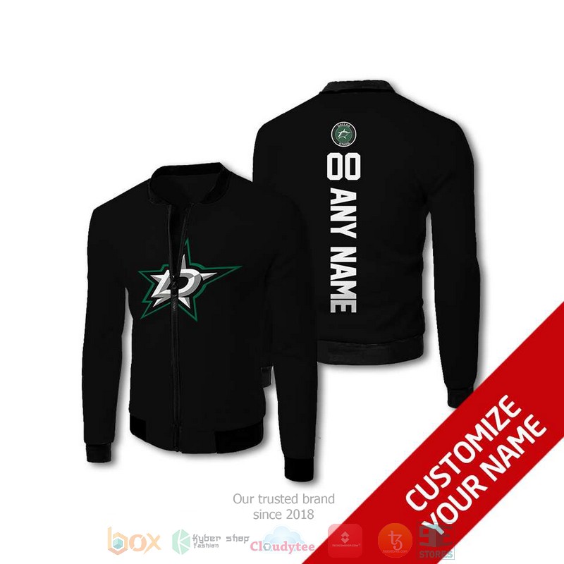 HOT Dallas Stars NHL black Personalized custom bomber jacket 2 Personalized Dallas Stars NHL black custom bomber jacket 1