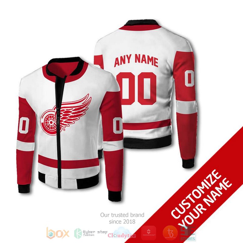 Personalized Detroit Red Wings NHL white red custom bomber jacket