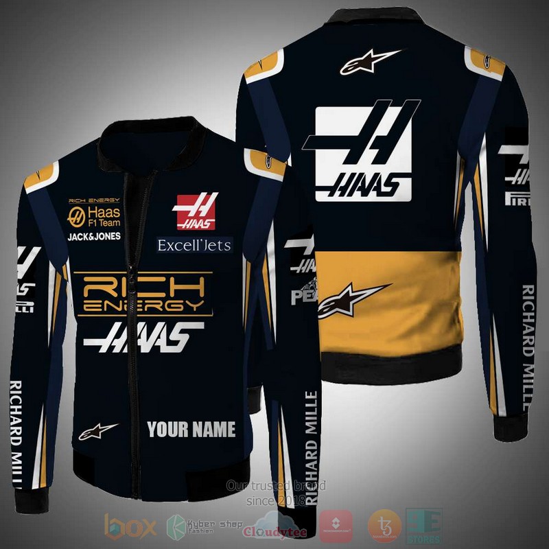 Personalized Haas F1 Rich Energy custom 3D Bomber Jacket 2 Personalized Haas F1 Rich Energy custom Bomber Jacket 1