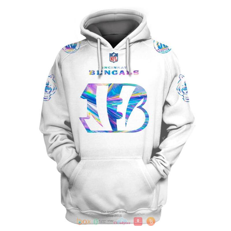 Personalized NFL Cincinnati Bengals White hologram 3d shirt, hoodie 3 Personalized NFL Cincinnati Bengals White hologram 3d shirt hoodie 1 2