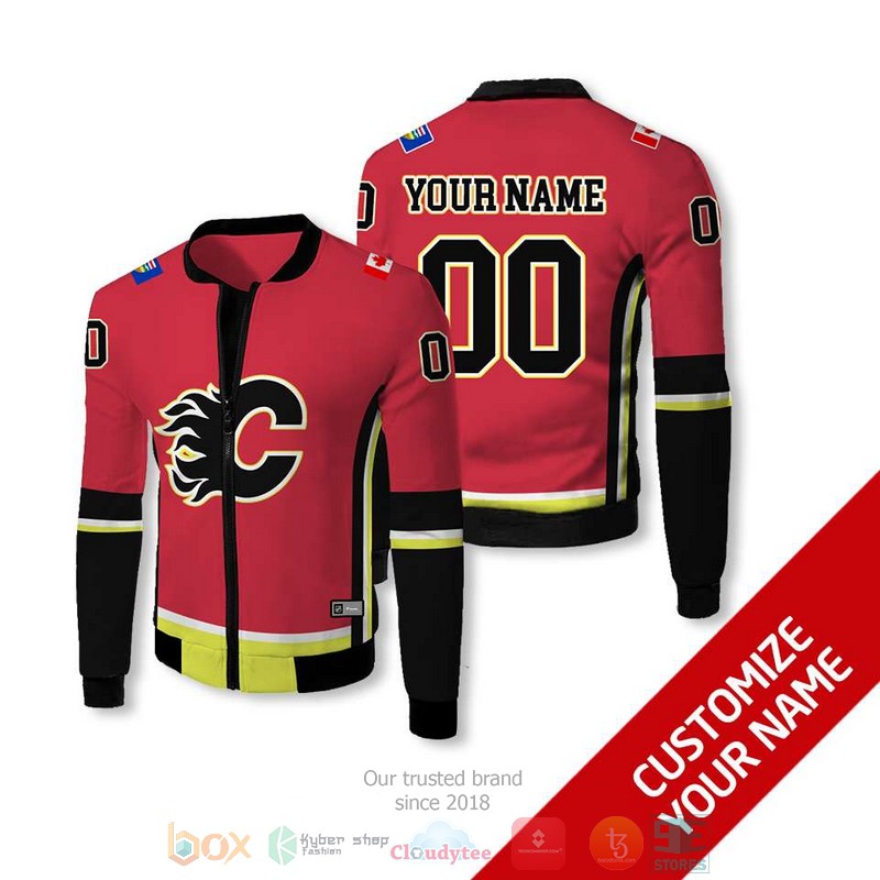 Personalized NHL Calgary Flames red black custom bomber jacket