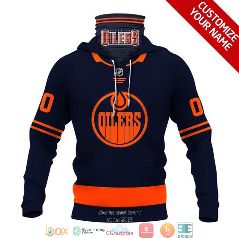 Personalized NHL Edmonton Oilers Navy Orange 3d hoodie mask 1