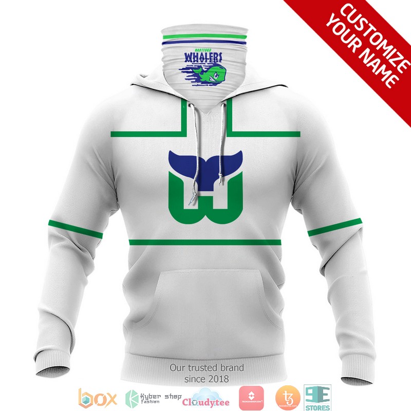Personalized NHL Hartford Whalers White Green line 3d hoodie mask 1
