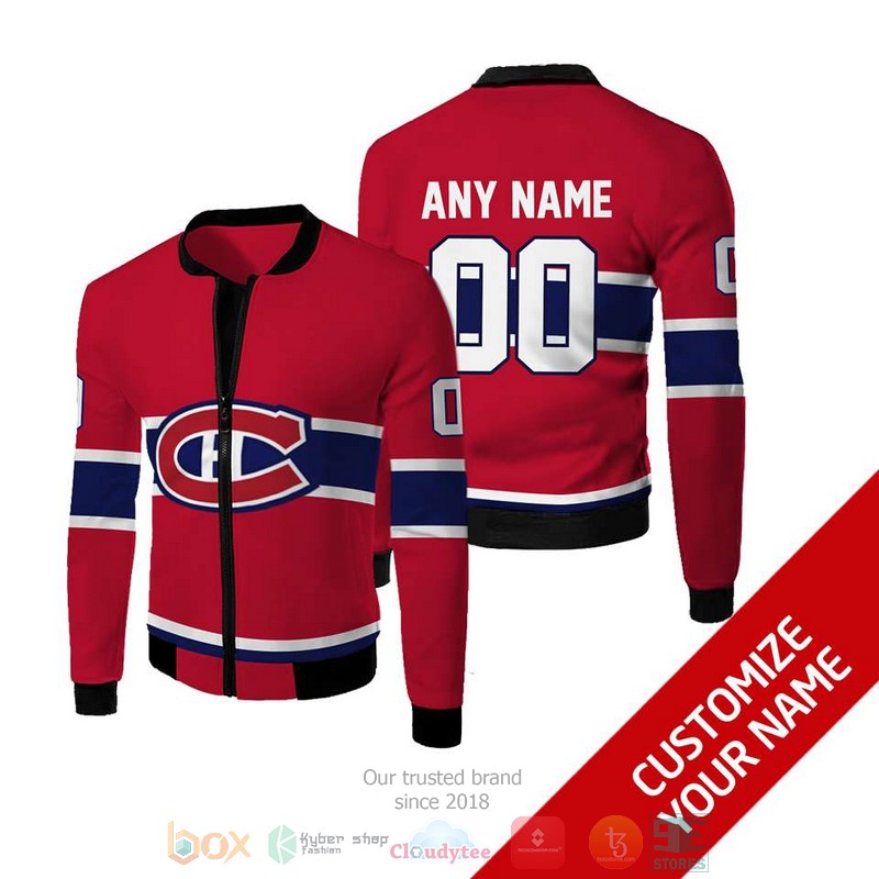 HOT NHL Montreal Canadiens red blue Personalized custom bomber jacket 2 Personalized NHL Montreal Canadiens red blue custom bomber jacket 1