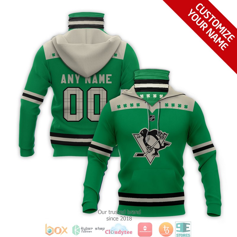 Personalized NHL Pittsburgh Penguins White Green Clovers 3d hoodie mask