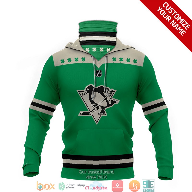 Personalized NHL Pittsburgh Penguins White Green Clovers 3d hoodie mask 1