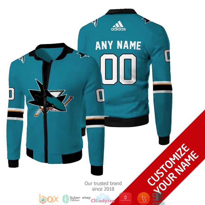 Personalized NHL San Jose Sharks Cyan 3D Full Printing bomber jacket