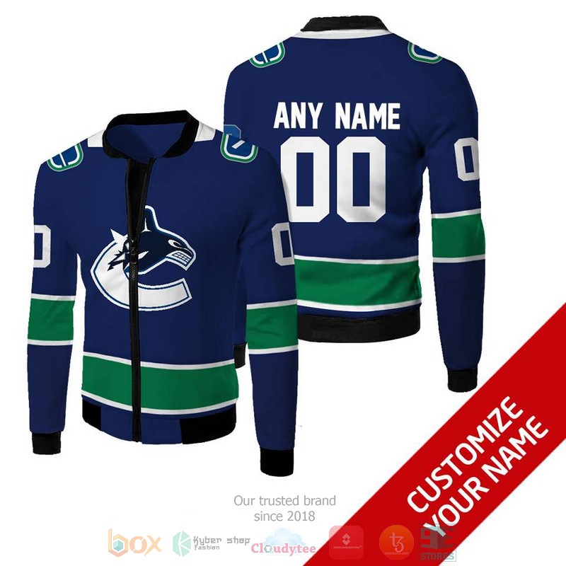 HOT NHL Vancouver Canucks blue green Personalized custom bomber jacket 1 Personalized NHL Vancouver Canucks blue green custom bomber jacket