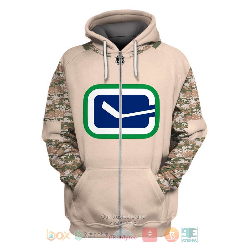 NHL Vancouver Canucks khaki camo custom Personalized 3D hoodie, shirt 2 Personalized NHL Vancouver Canucks khaki camo custom 3D shirt hoodie 1