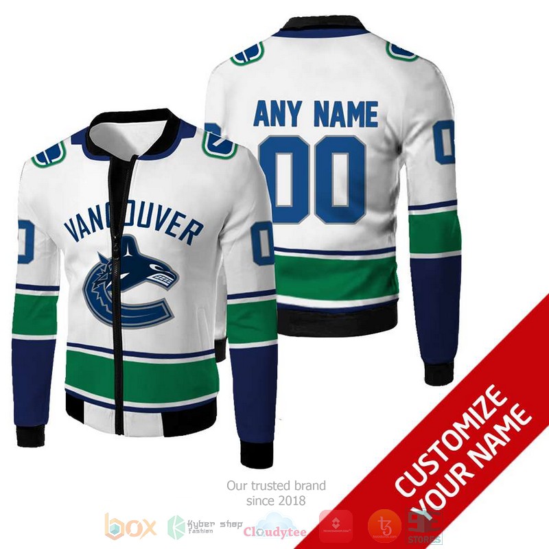 Personalized NHL Vancouver Canucks white green blue custom bomber jacket