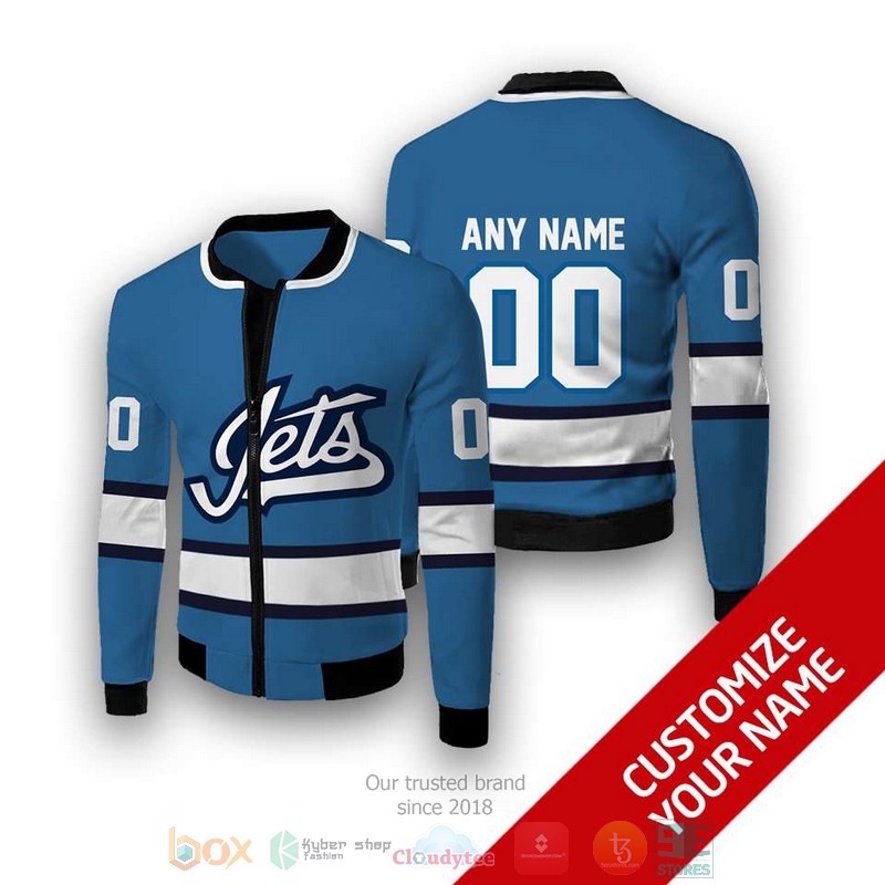HOT NHL Winnipeg Jets blue Personalized custom bomber jacket 1 Personalized NHL Winnipeg Jets blue custom bomber jacket