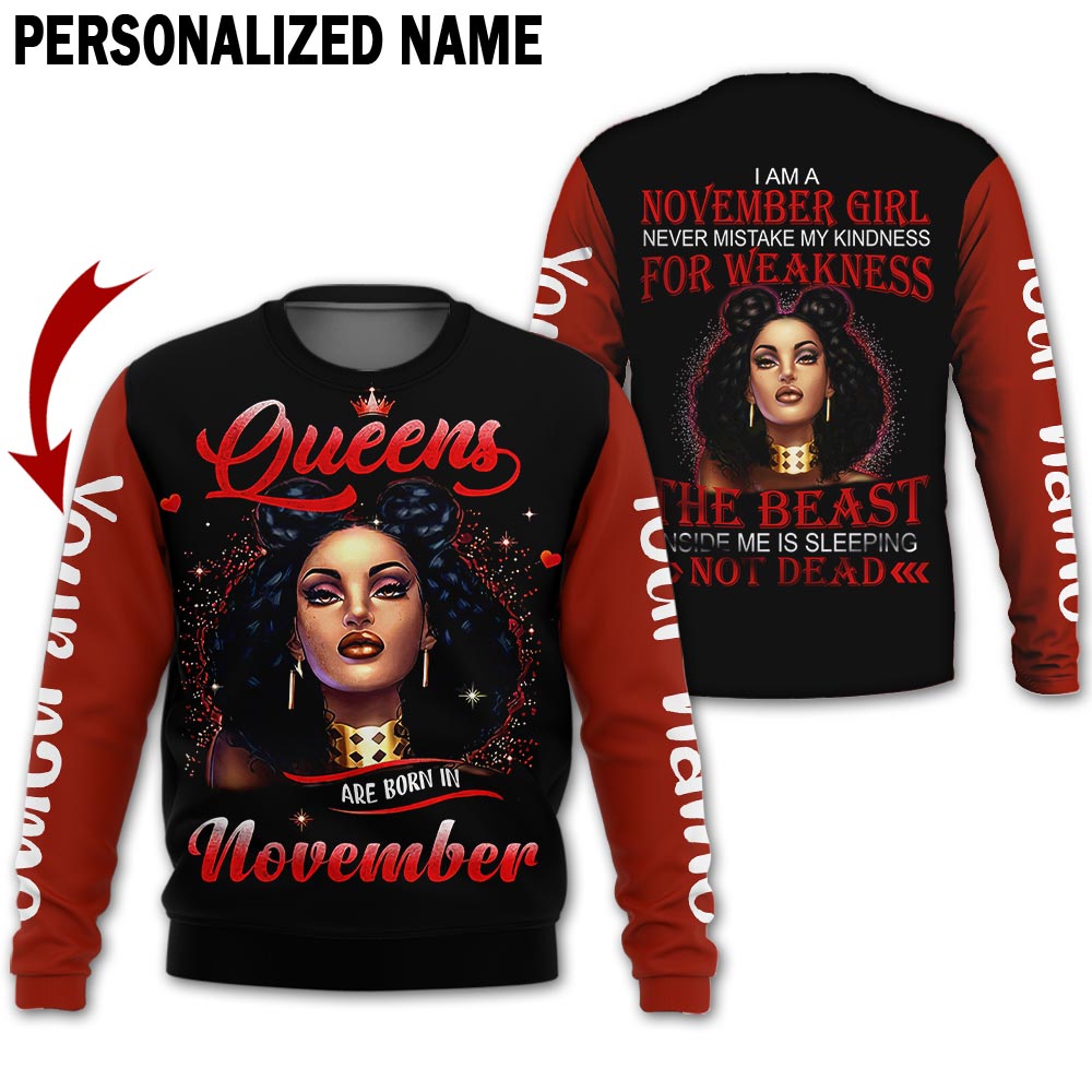 BEST Personalized Name November Girl 3D All Over Printed T-Shirt, Hoodie 3 Personalized Name November Girl 3D All Over Printed Hoodie Shirt 1 2