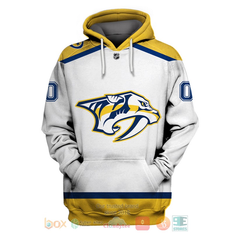 HOT Nashville Predators NHL Personalized custom white yellow 3D shirt, hoodie 2 Personalized Nashville Predators NHL custom white yellow 3D shirt hoodie 1