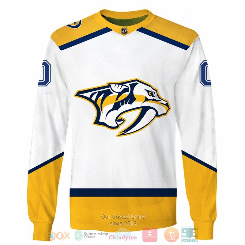 HOT Nashville Predators NHL Personalized custom white yellow 3D shirt, hoodie 4 Personalized Nashville Predators NHL custom white yellow 3D shirt hoodie 1 2 3