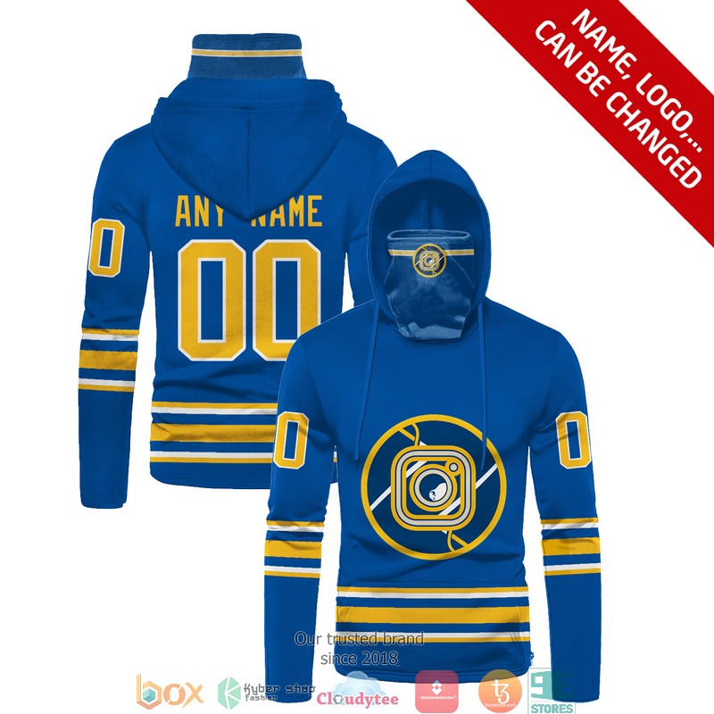 Personalized National Hockey League Team Blue Yellow line 3d hoodie mask