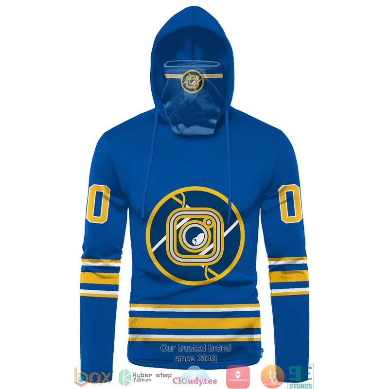 Personalized National Hockey League Team Blue Yellow line 3d hoodie mask 1
