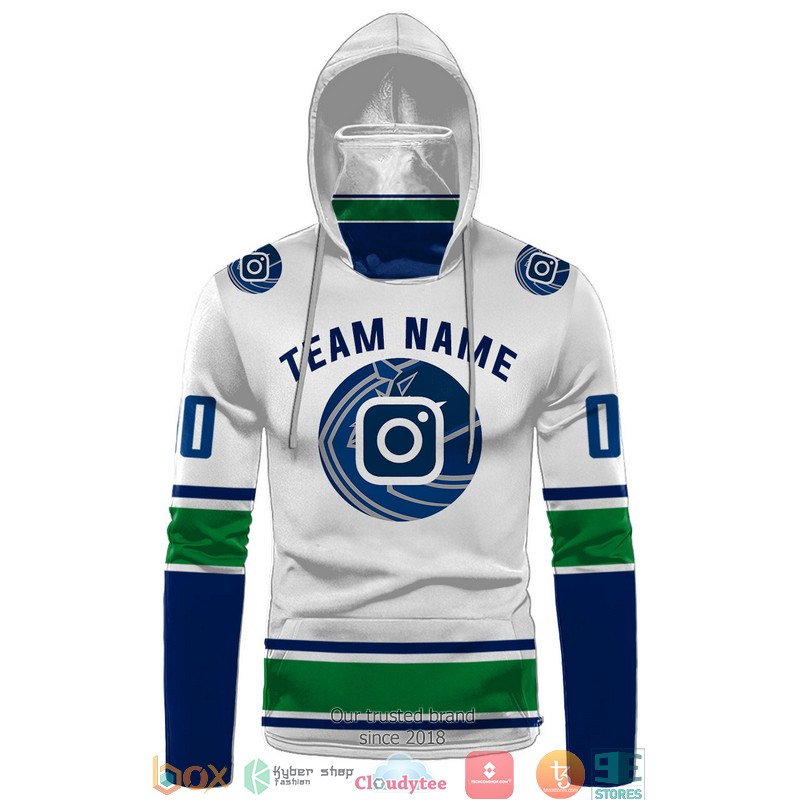 Personalized National Hockey League Team White Green Blue line 3d hoodie mask 1