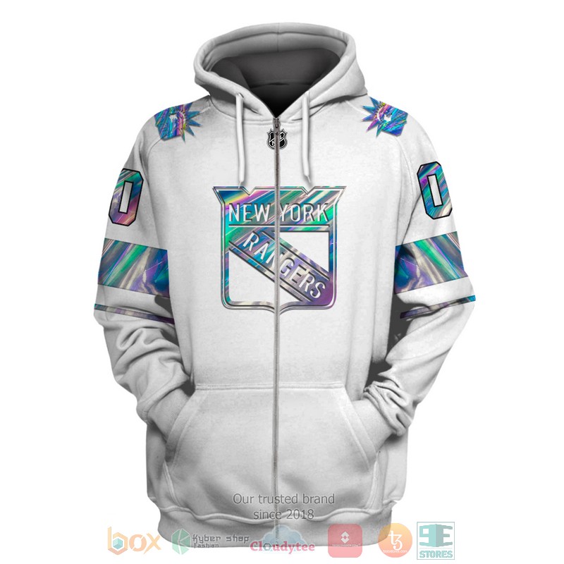 New York Rangers NHL custom Personalized white 3D hoodie, shirt 2 Personalized New York Rangers NHL custom white 3D shirt hoodie 1