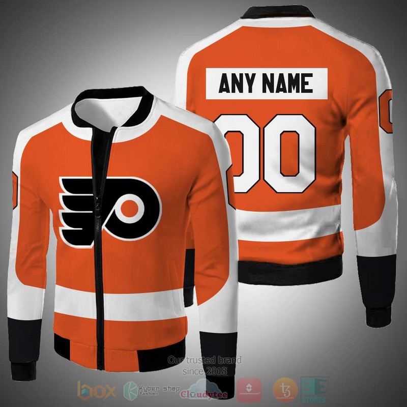 Personalized Philadelphia Flyers NHL orange custom 3D Bomber Jacket 2 Personalized Philadelphia Flyers NHL orange custom Bomber Jacket 1