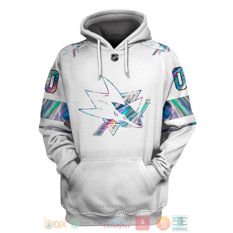 San Jose Sharks NHL custom Personalized white 3D hoodie, shirt 3 Personalized San Jose Sharks NHL custom white 3D shirt hoodie 1 2