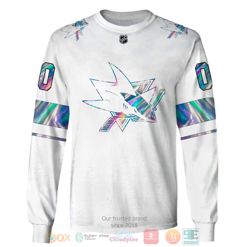 San Jose Sharks NHL custom Personalized white 3D hoodie, shirt 5 Personalized San Jose Sharks NHL custom white 3D shirt hoodie 1 2 3 4