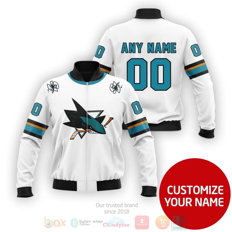 Personalized San Jose Sharks NHL white custom Bomber Jacket