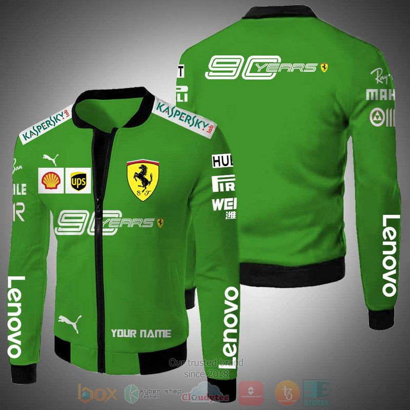 Personalized Scuderia Ferrari 90 Years green custom 3D Bomber Jacket 2 Personalized Scuderia Ferrari 90 Years green custom Bomber Jacket 1